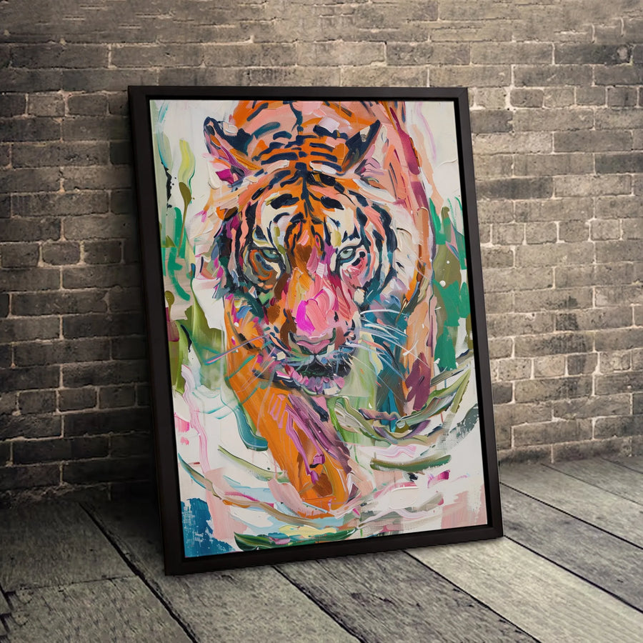 Colorful Tiger Canvas Art | Abstract Impasto Oil Painting Style | Premium Gallery Wrap Print | Modern Wildlife Home Decor Gift