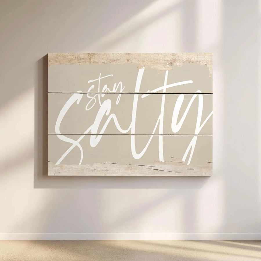Stay Salty Wall Art | Minimalist Coastal Quote Print | Premium Gallery Wrapped Canvas | Modern Beach Home Decor Gift