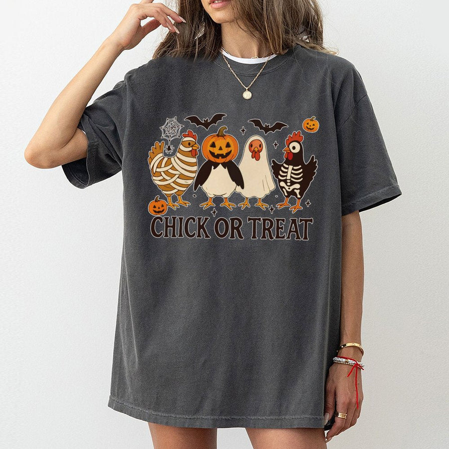 Chick Or Treat Halloween T-Shirt | Funny Spooky Chicken Costume Graphic | Premium 100% Cotton | Cute Animal Lover Gift For Women And Men