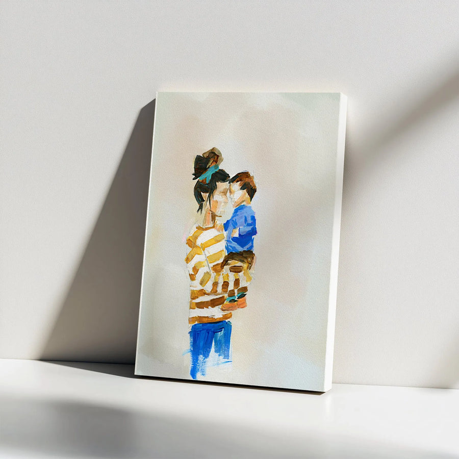 Mother and Son Canvas Wall Art | Abstract Painterly Portrait | Premium Fade-Resistant Print | Meaningful Gift for Mom from Son