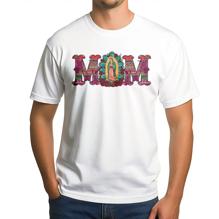 Virgen de Guadalupe MOM T-Shirt | Western Floral Leopard Print Design | Premium Soft Cotton | Mexican Heritage Mother's Day 2026 Gift