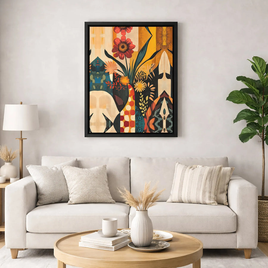 Abstract Floral Canvas Wall Art | Geometric Mid-Century Modern Print | Premium Gallery Wrap 1.25" Profile | Vibrant Home Office Decor Gift