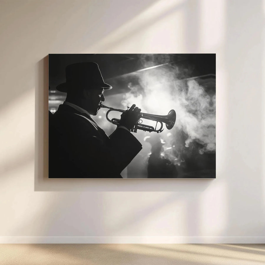 Jazz Musician Trumpet Canvas Wall Art | Black and White Silhouette Print | Premium Gallery Wrap Decor | Gift for Music Lovers and Office