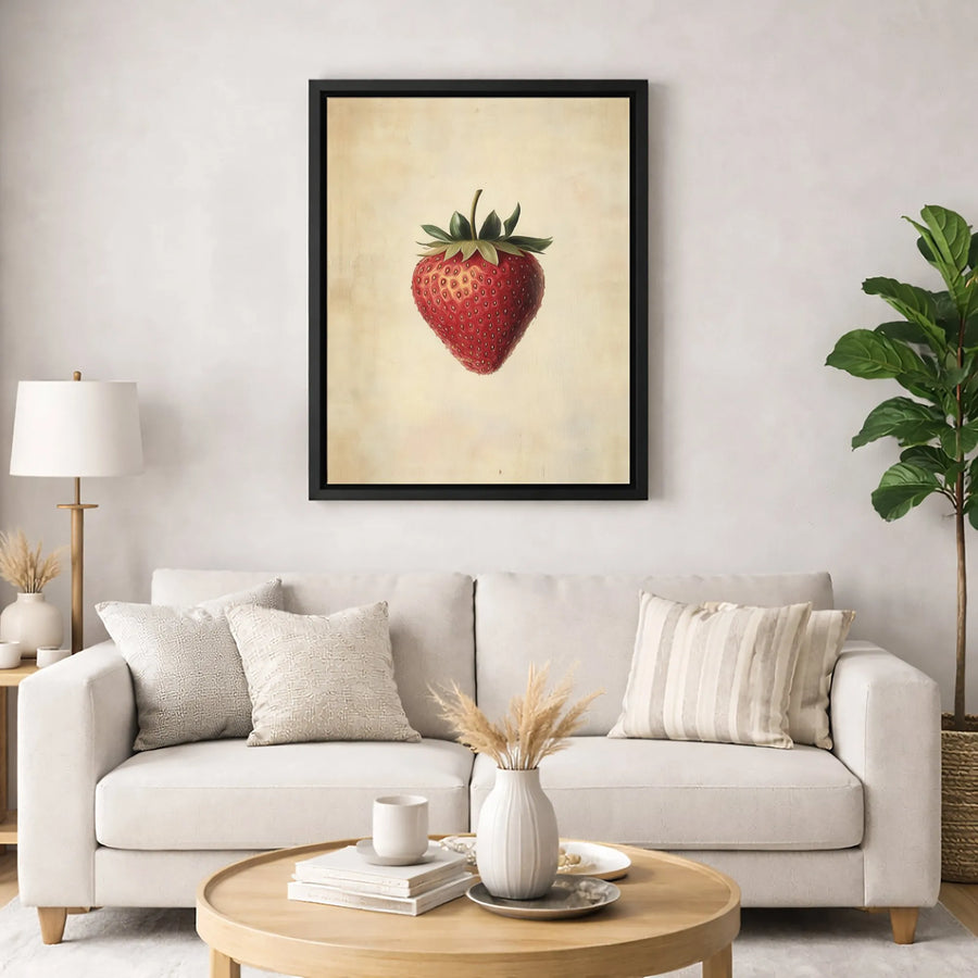 Strawberry Botanical Wall Art | Vintage Farmhouse Fruit Illustration | Premium Gallery Canvas | Kitchen & Dining Home Decor Gift