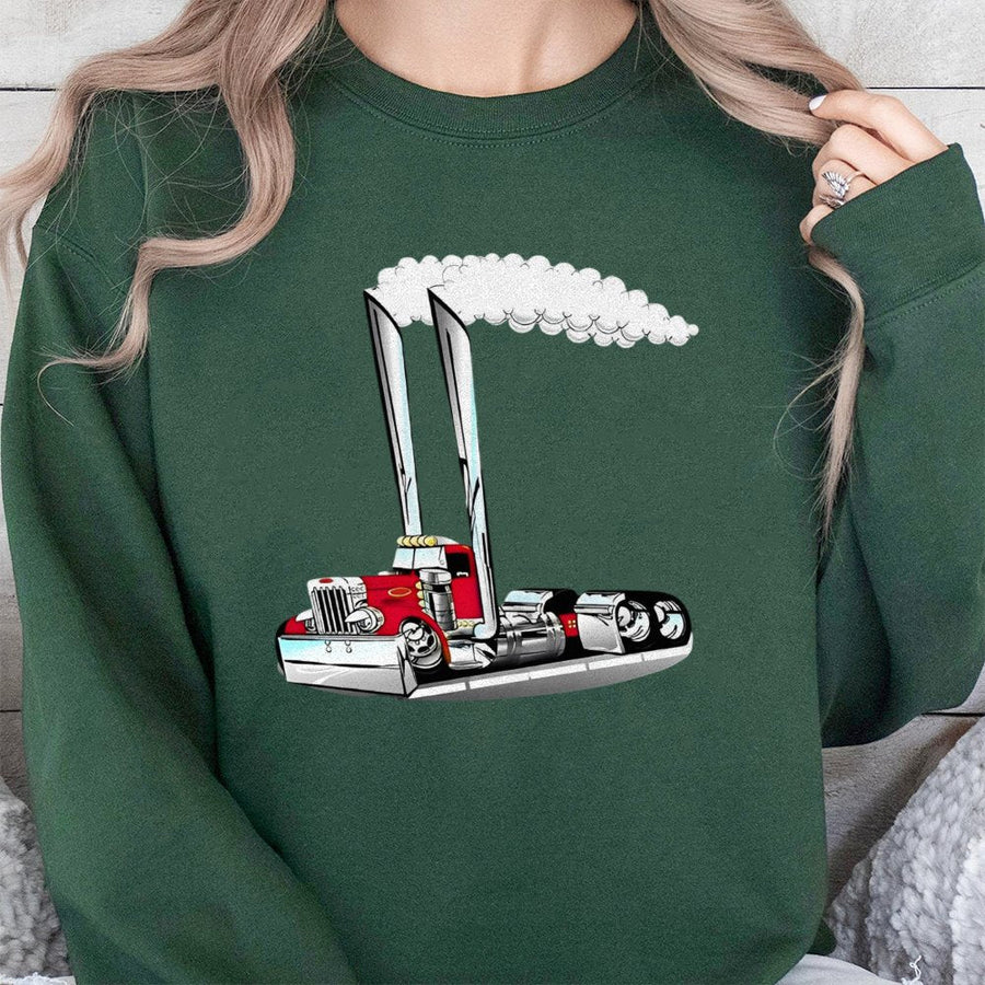 Semi Truck Sweatshirt | Vintage Cartoon Big Rig Design | Premium Cotton Blend | Gift for Truckers and Semi Driver Enthusiasts