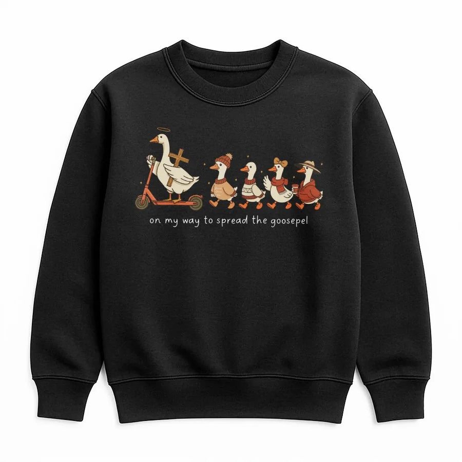 Spread The Goosepel Sweatshirt | Funny Christian Goose Graphic | Premium Cotton-Poly Blend | Cute Religious Pun Gift For Women And Men