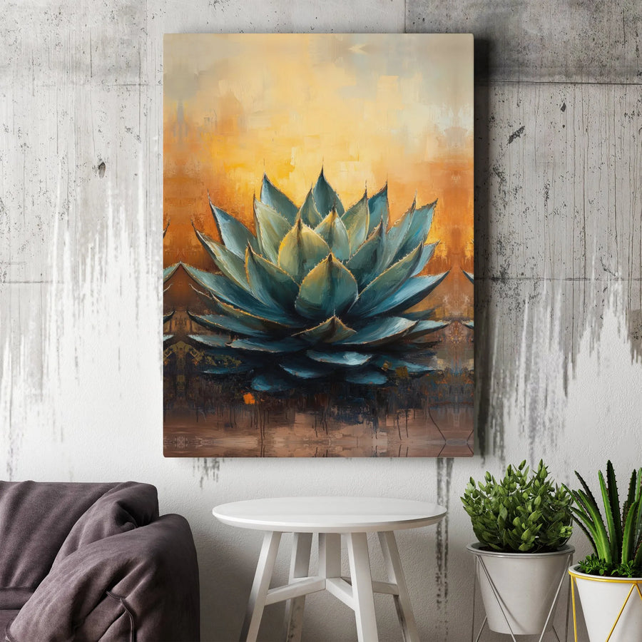 Blue Agave Plant Canvas Print | Abstract Desert Botanical Wall Art | Premium Fade-Resistant Gallery Wrap | Modern Home Decor Gift