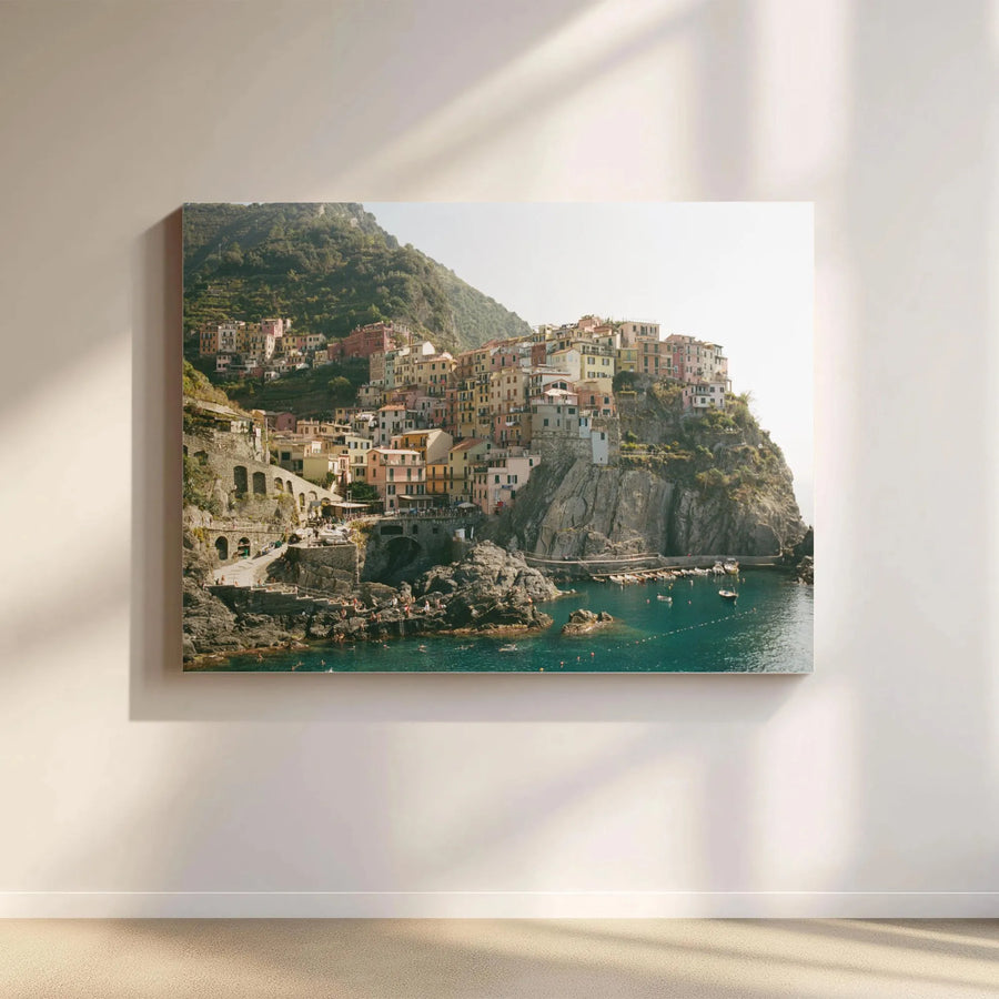 Cinque Terre Italy Coastal Landscape Horizontal Canvas | Vibrant Mediterranean Village Sea View Wall Art | Premium 1.25" Gallery Wrap | Travel Gift for Wanderlust Lovers