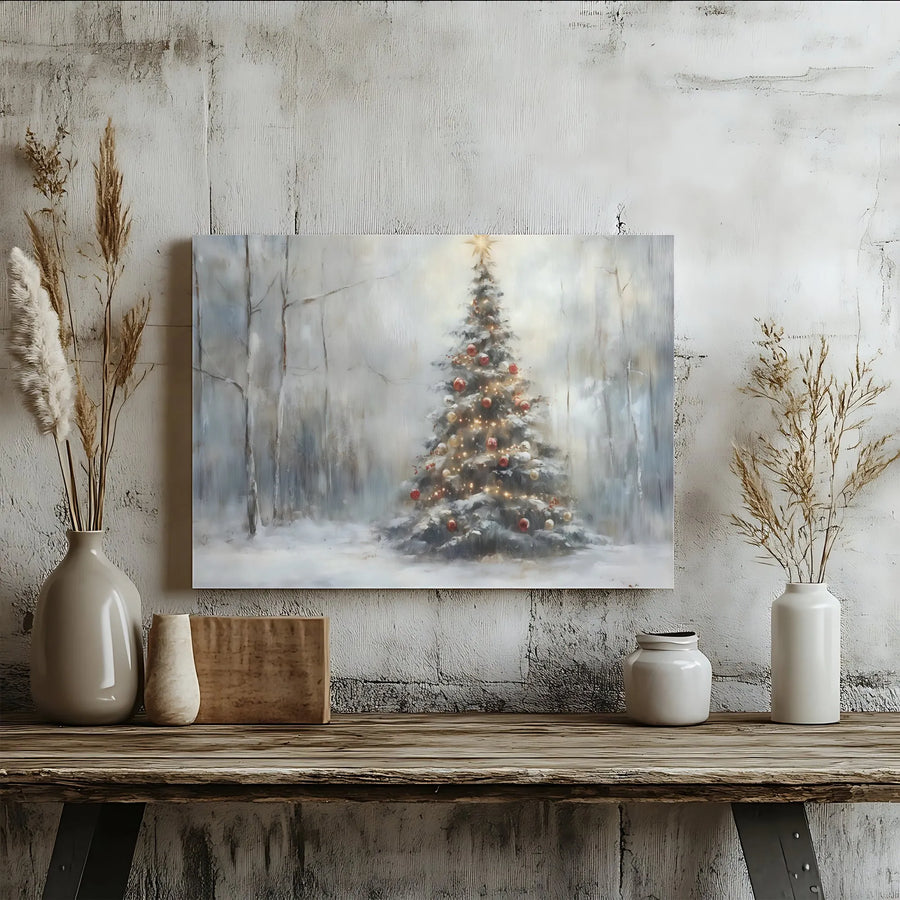 Snowy Christmas Tree Canvas Wall Art | Winter Forest Landscape Print | Premium 1.25" Gallery Wrap | Festive Holiday Home Decor Gift