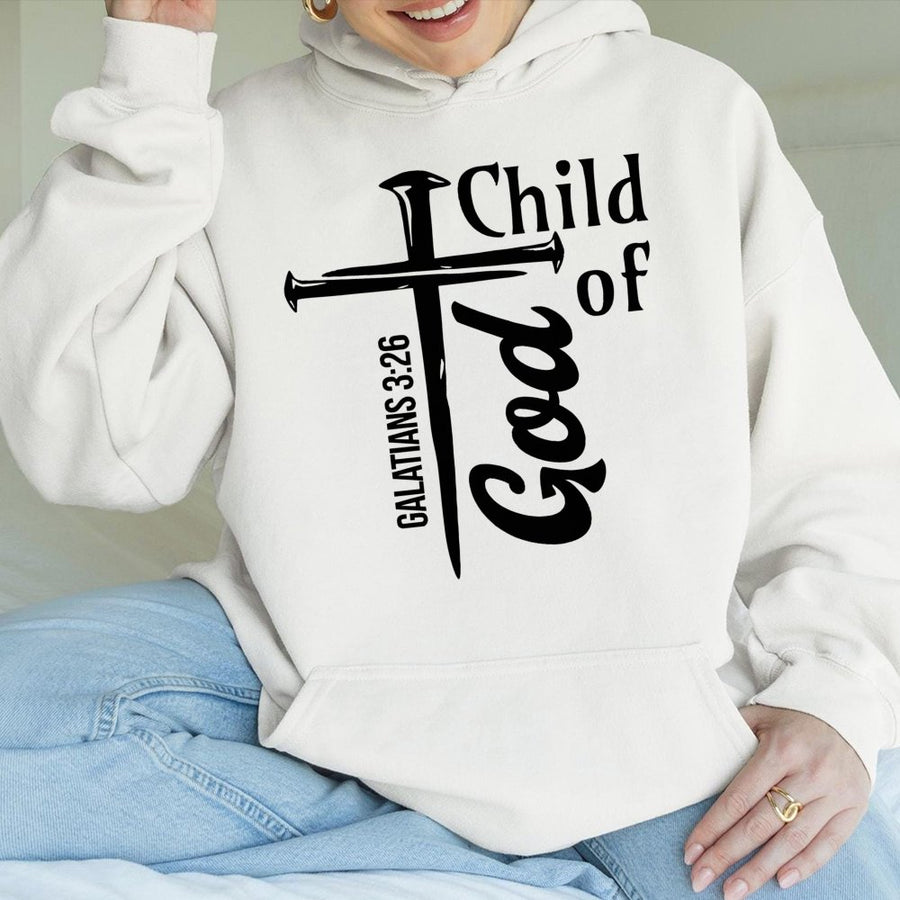 Child of God Hoodie | Galatians 3:26 Scripture Cross Design | Premium Cotton Blend | Faith Based Religious Gift for Men and Women