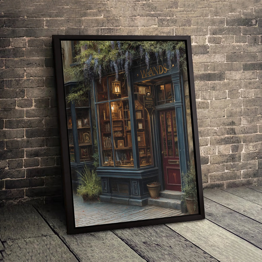 Wizard Wand Shop Wall Art | Magical Alley Street Scene | Premium Gallery-Wrapped Canvas | Fantasy Home Decor Gift