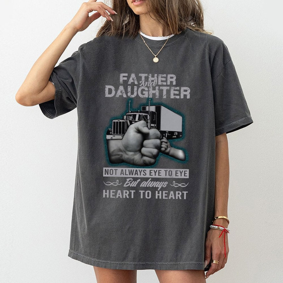 Father Daughter Trucker T-Shirt | Heart To Heart Truck Driver Graphic | 100% Premium Cotton | Perfect Gift for Dad from Daughter