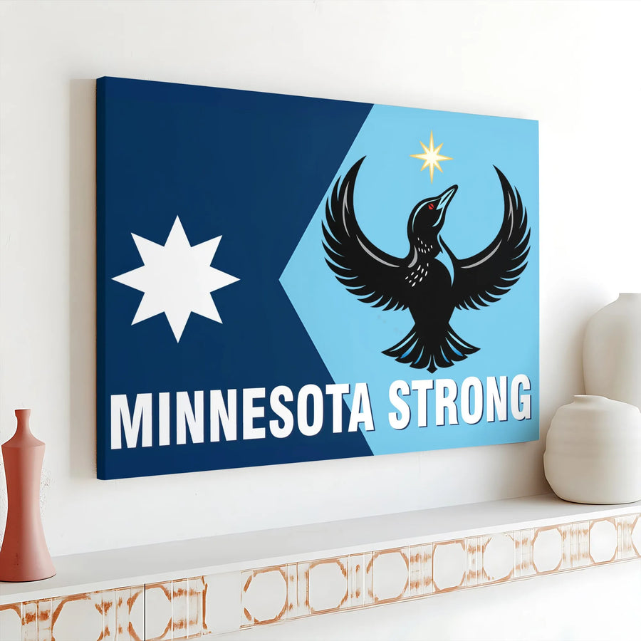 Minnesota Strong Canvas Wall Art | Loon and North Star State Flag Design | Premium Gallery Wrapped Canvas | MN State Pride Gift for Home Decor
