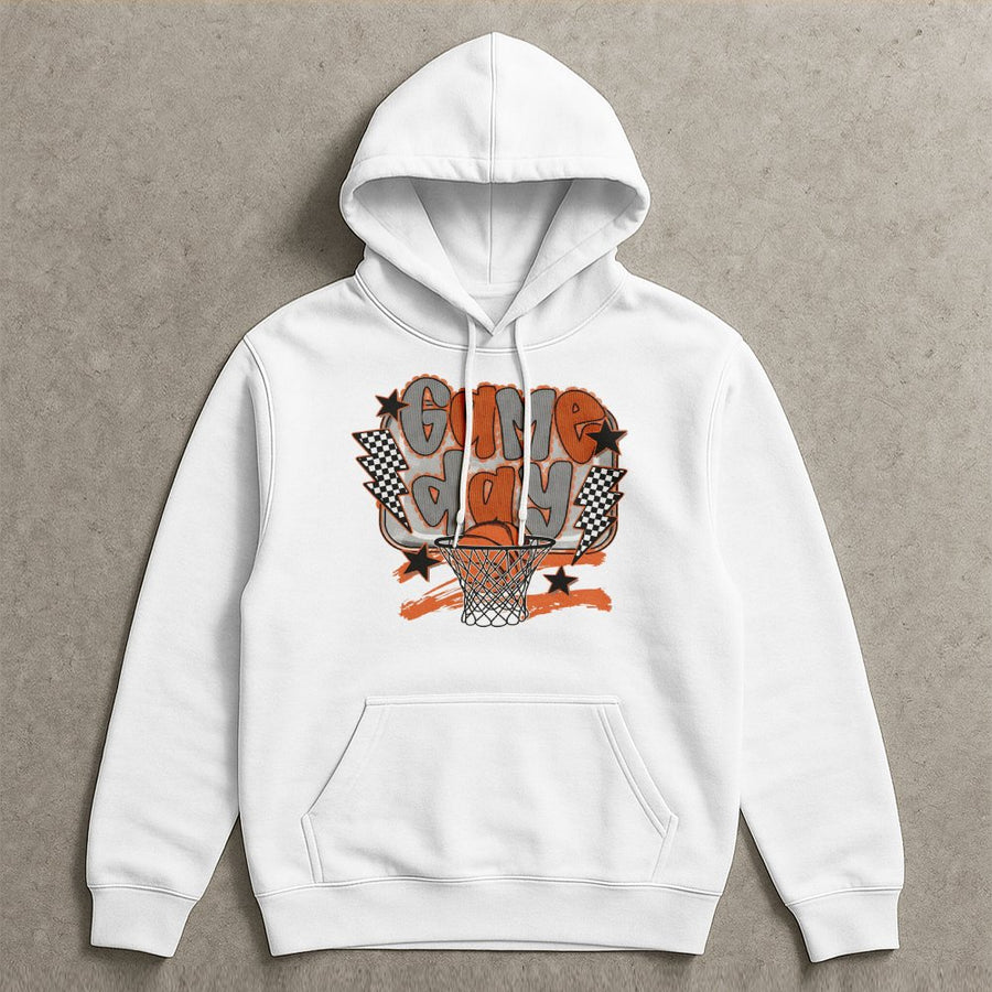 Game Day Basketball Hoodie | Retro Checkered Lightning Design | Soft Cotton-Poly Blend | Cute Basketball Mom Gift for Sports Fans