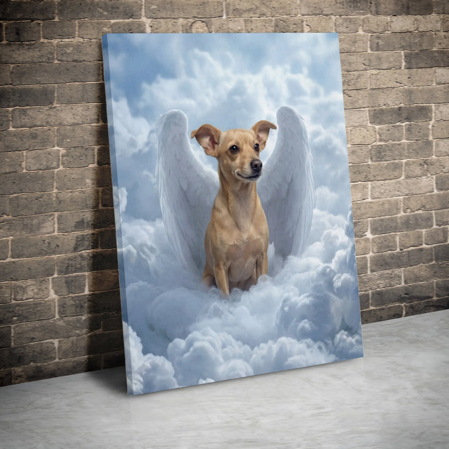 Angel Dog Memorial Canvas | Pet with Angel Wings in Clouds | Premium Gallery Wrap Wall Art | Sympathy Gift for Loss of Dog