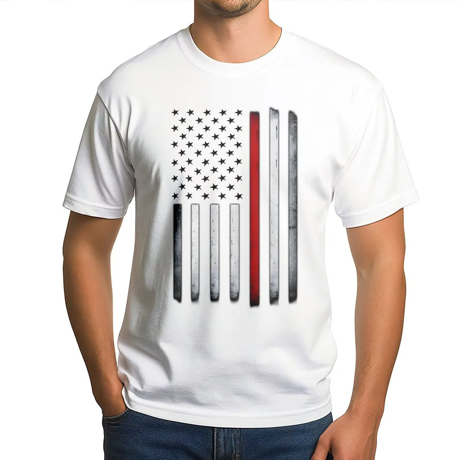 Thin Red Line Flag T-Shirt | Distressed American Flag Graphic | Premium Crewneck Pullover | Gift for Firefighter Supporter