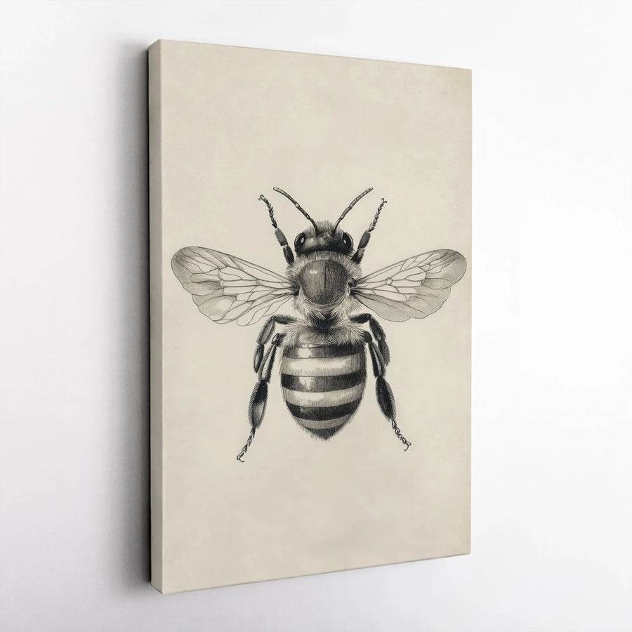 Vintage Bee Wall Art Canvas | Scientific Illustration Print | Premium Gallery Wrapped Decor | Nature Lover & Farmhouse Home Gift