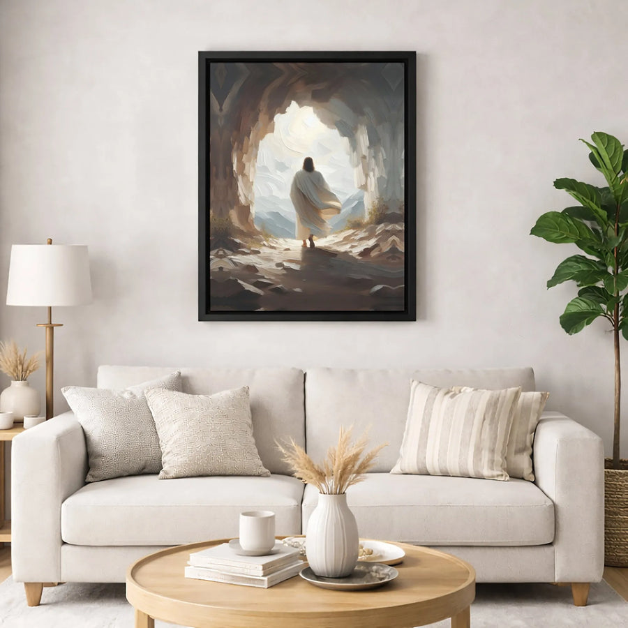 Jesus Resurrection Wall Art | Walking Out Of The Tomb Oil Painting Style | 1.25 Inch Premium Gallery Canvas | Religious Christian Home Decor Gift
