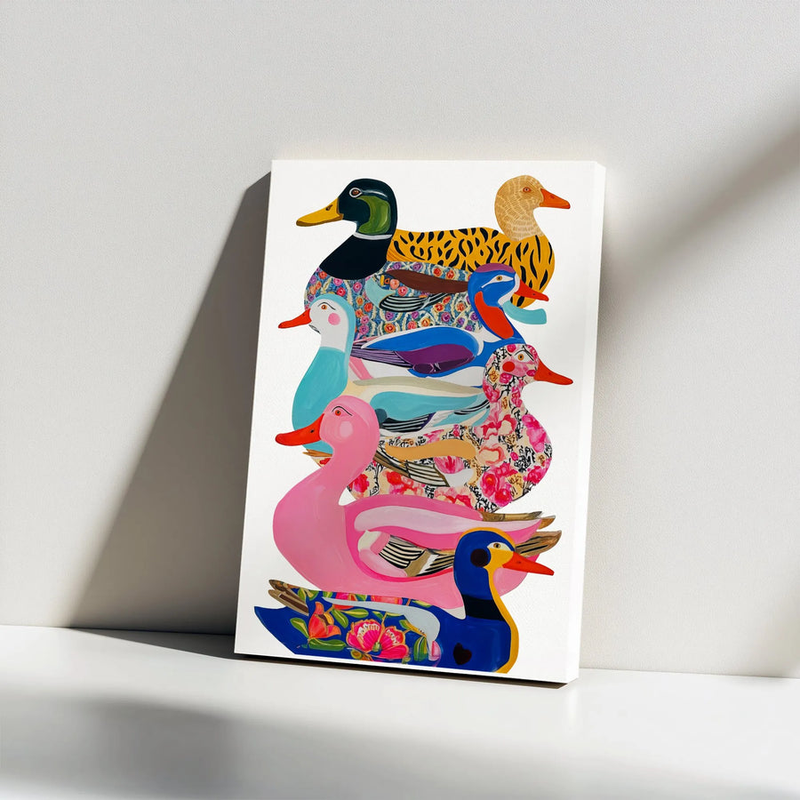 Colorful Duck Stack Canvas Print | Modern Pop Art Illustration | Premium Thick Gallery Canvas | Eclectic Wall Decor Gift