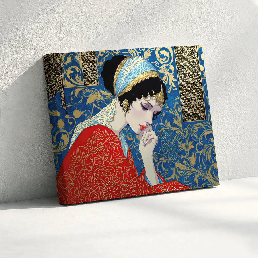Art Nouveau Woman Canvas Wall Art | Gilded Portrait Illustration | Premium Gallery Wrapped Canvas | Collector's Bohemian Wall Decor Gift