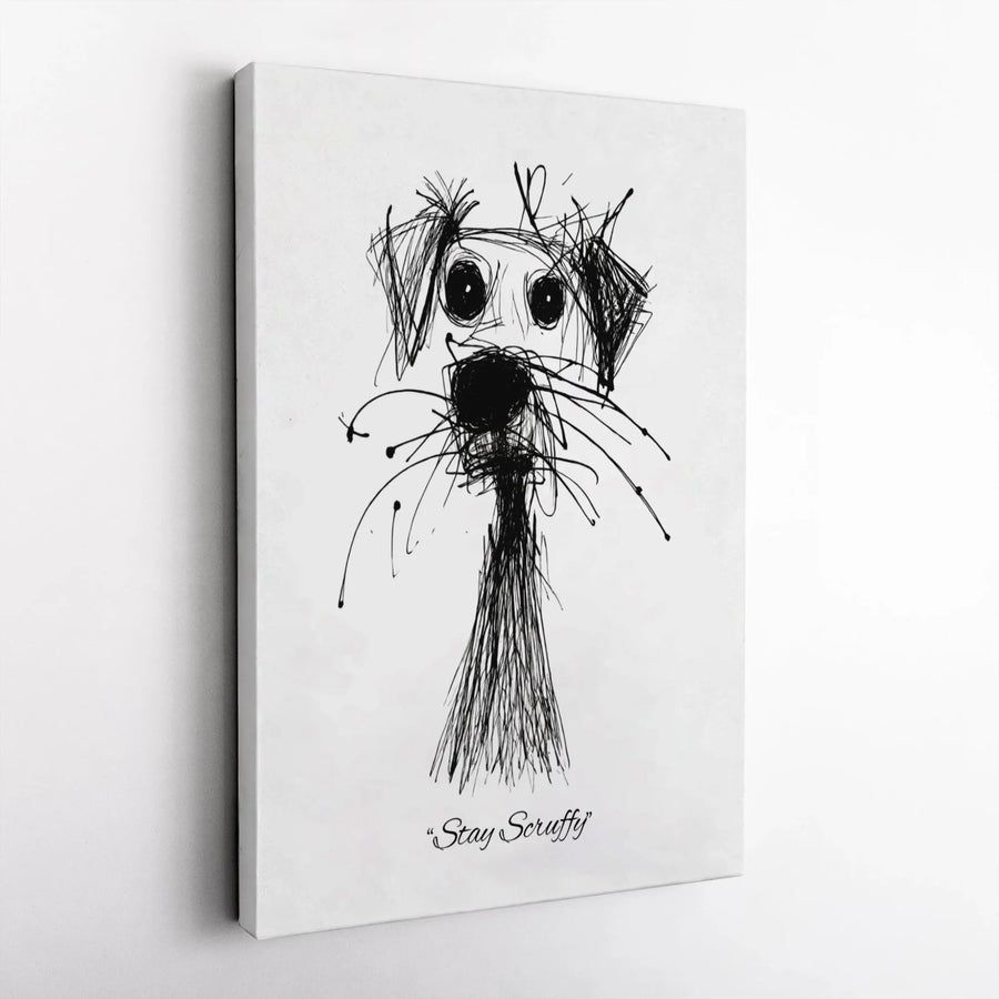 Stay Scruffy Dog Canvas Wall Art | Whimsical Scribble Sketch Design | Gallery-Quality Premium Print | Unique Gift for Dog Lovers & Pet Owners