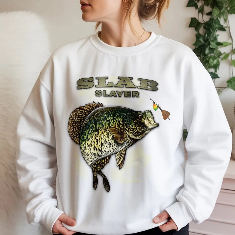 Crappie Fishing Sweatshirt | Slab Slayer Graphic Print | Premium Cotton Blend | Gift for Anglers & Lake Lovers