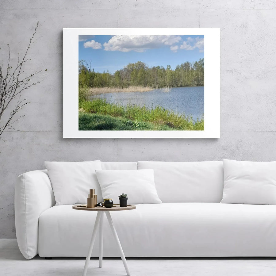 Serene Lakeside Forest Landscape Canvas | Realistic Nature Wall Art | Premium 1.25-Inch Gallery Wrap | Calming Office and Home Decor