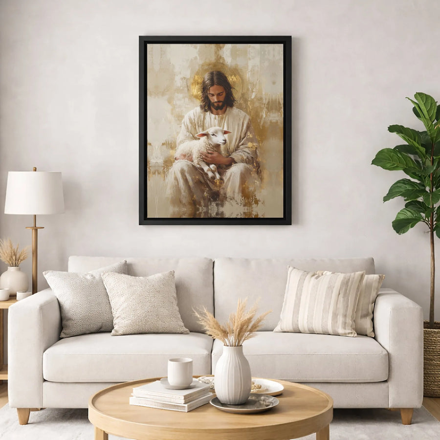 Jesus With Lamb Wall Art | Christian Religious Portrait | Premium 1.25" Gallery Wrap Canvas | Meaningful Faith Gift For Home Decor