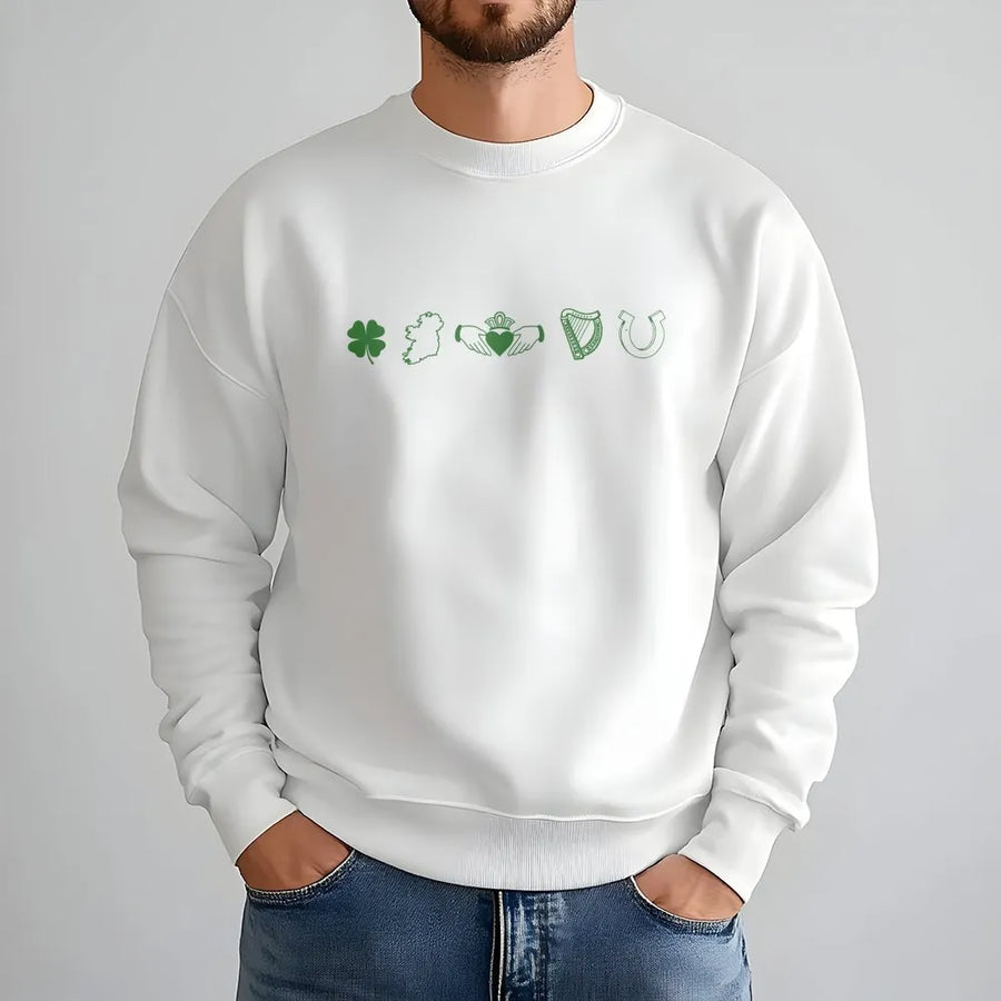 Irish Symbol Sweatshirt | Shamrock Claddagh Harp Graphic | Premium Cotton Blend | St. Patricks Day Gift For Her Him Unisex