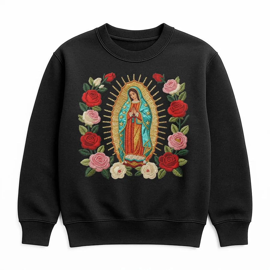 Our Lady Of Guadalupe Sweatshirt | Floral Virgen De Guadalupe Print | Premium Unisex Religious Crewneck | Catholic Faith Gift For Her