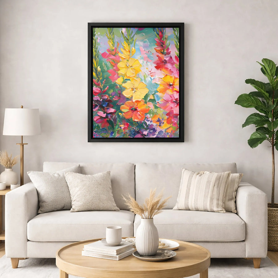 Colorful Gladiolus Flower Canvas Wall Art | Impasto Floral Oil Painting Print | Premium 1.25 Inch Thick Gallery Wrap | Modern Home Decor Gift