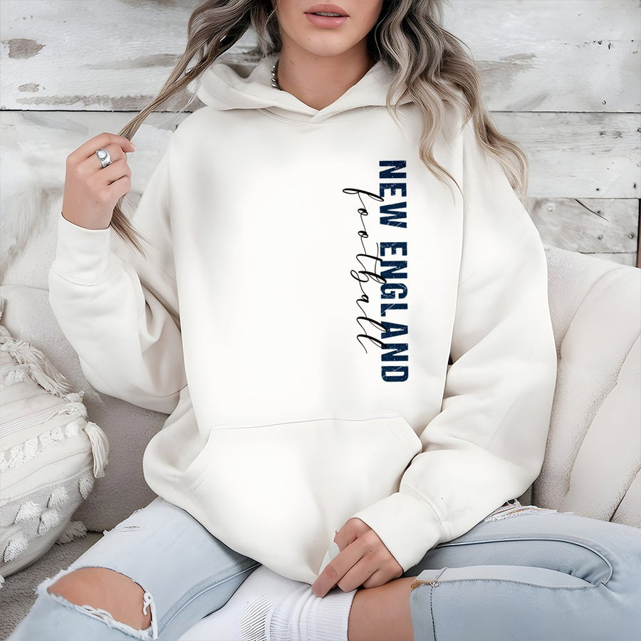 New England Football Hoodie | Vertical Retro Script Graphic | Premium Cotton-Poly Blend | Game Day Apparel Gift For Fans