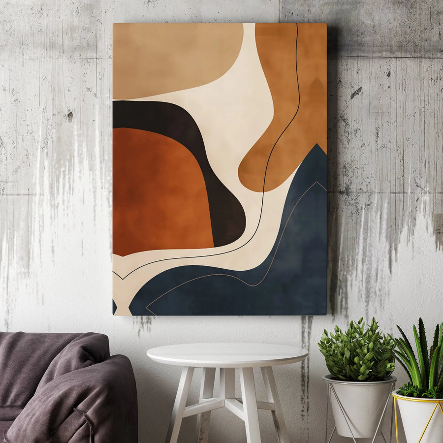 Abstract Wall Art Canvas | Earth Tone Organic Shapes with Minimalist Lines | Premium Gallery Wrapped Decor | Modern Boho Living Room Decor