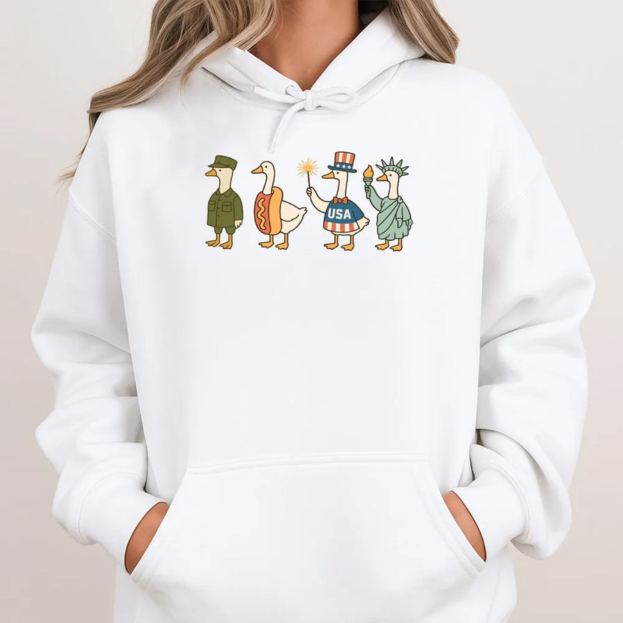 Funny 4th of July Goose Hoodie | Patriotic USA Geese Graphic Tee | Premium Comfort Colors Shirt | Independence Day Gift for Men and Women