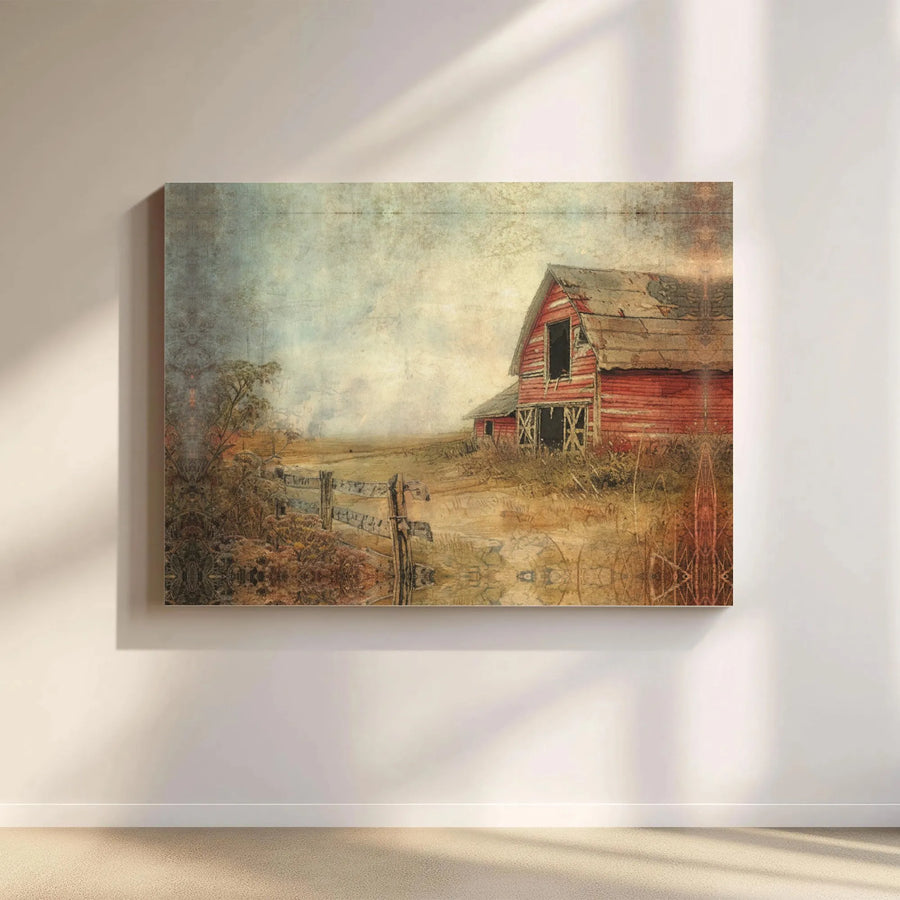 Rustic Red Barn Canvas Print | Vintage Country Farmhouse Wall Art | Premium Fade-Resistant Gallery Wrap | Decorative Landscape Gift for Home