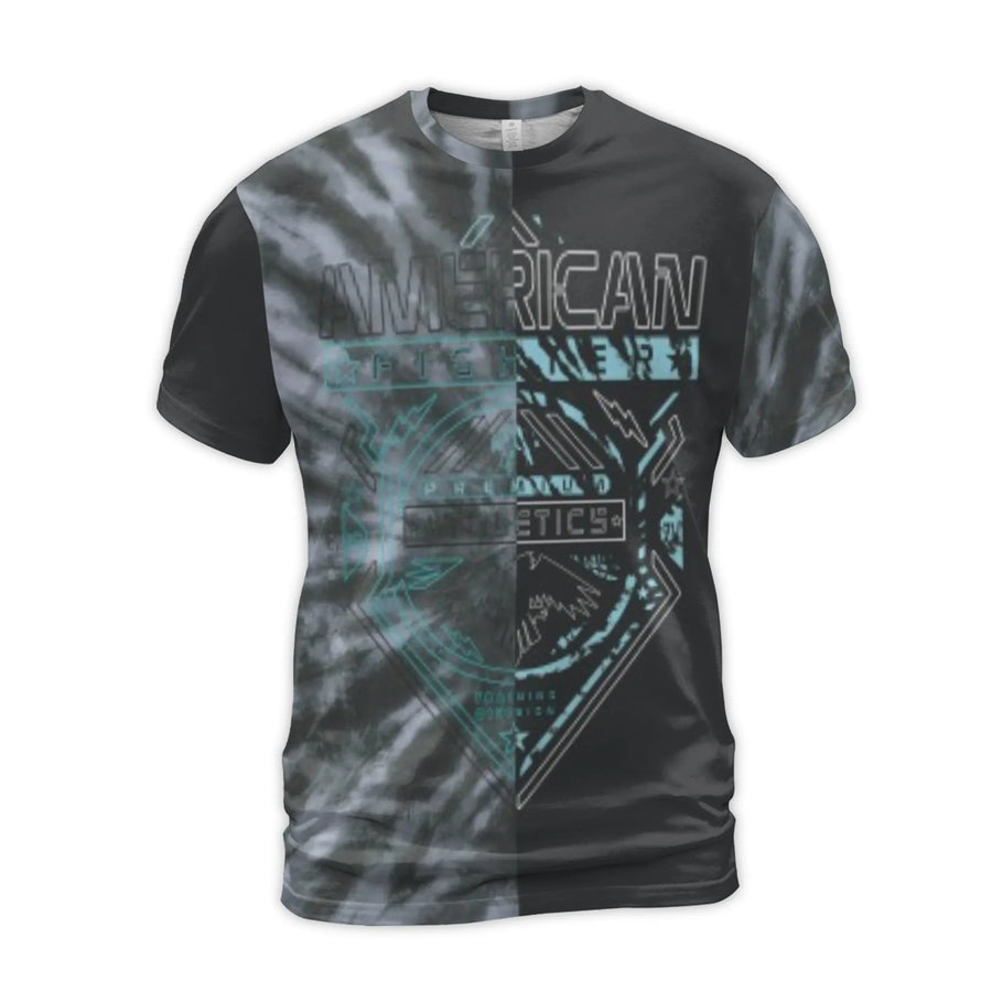 American Athletics Graphic T-Shirt | Split Tie-Dye All-Over Print | Premium Polyester Jersey | Men's Casual Sportswear Gift