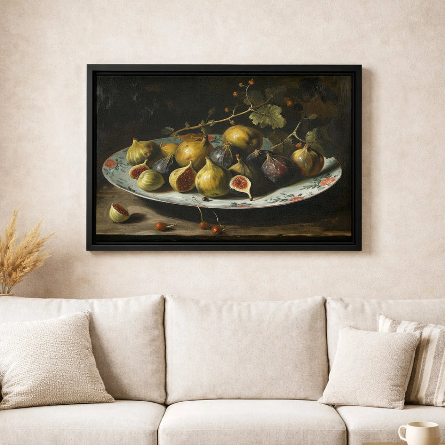 Still Life Fig Painting Canvas | Vintage Fruit Kitchen Wall Art | Gallery Wrapped Premium Print | Farmhouse Dining Room Decor Gift