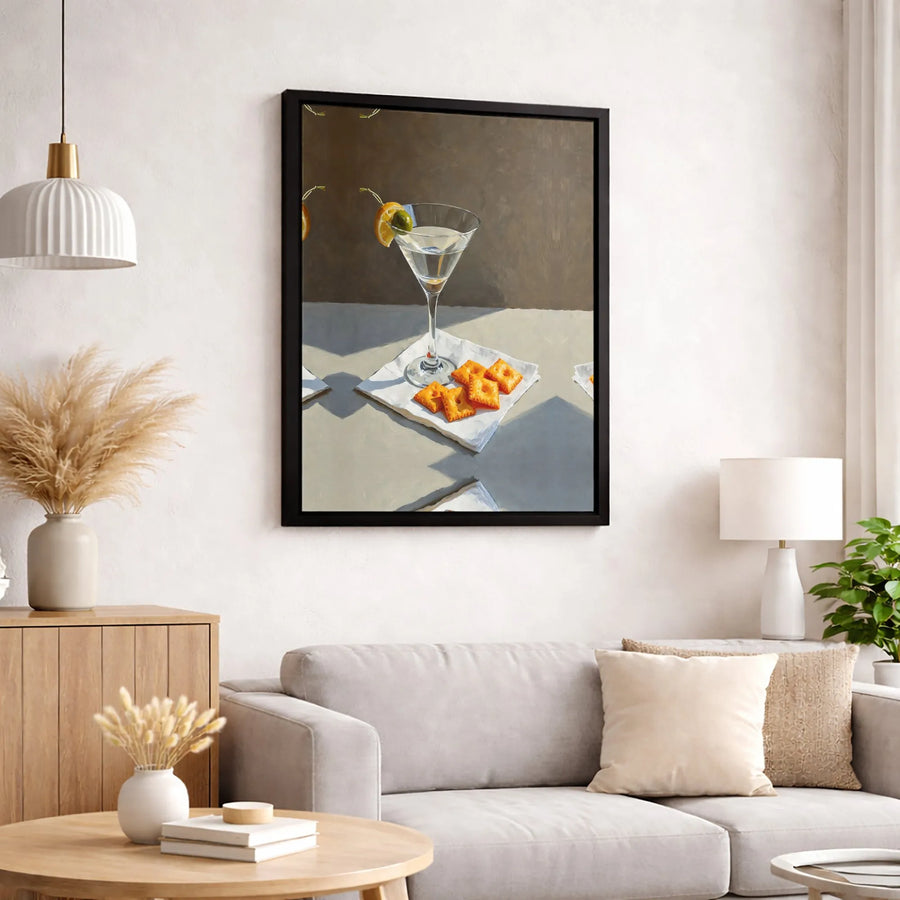Martini and Crackers Canvas Art | Still Life Kitchen Wall Decor | Premium Fade-Resistant Print | Bar Cart Decor Gift for Cocktail Lovers