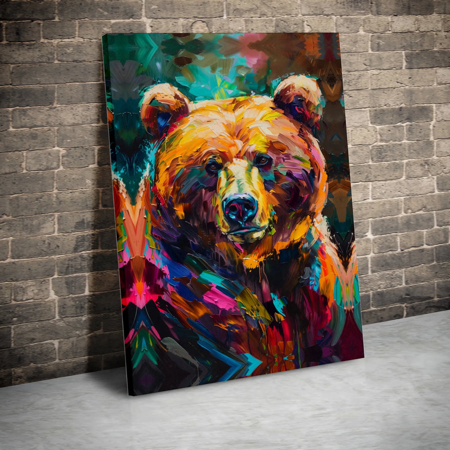 Colorful Grizzly Bear Wall Art | Abstract Wildlife Oil Painting Style | Premium 1.25" Gallery Wrapped Canvas | Modern Home & Office Decor Gift