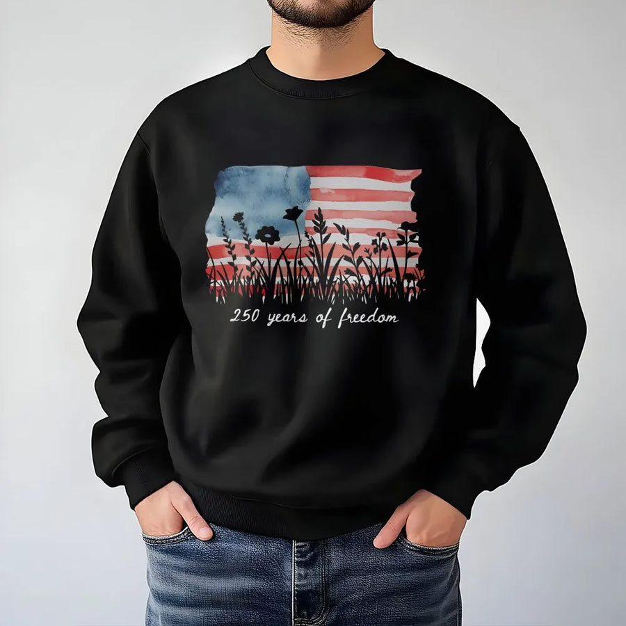 America 250 Sweatshirt | Watercolor Flag Wildflower Graphic | Premium Cotton Blend | Patriotic Fourth of July Gift for Women