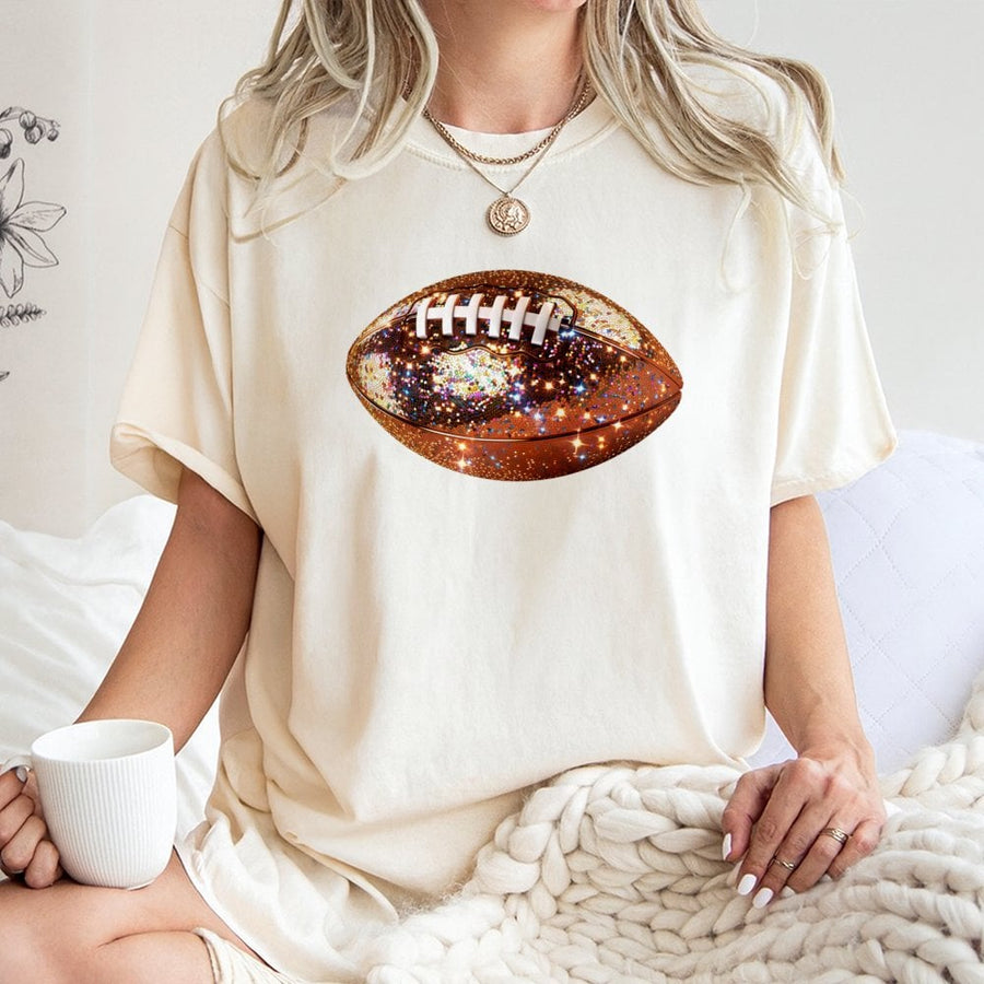 Glitter Football T-Shirt | Sparkly Game Day Graphic Tee | Premium Cotton Comfort Fit | Cute Fall Tailgate Outfit Gift for Women and Football Fans