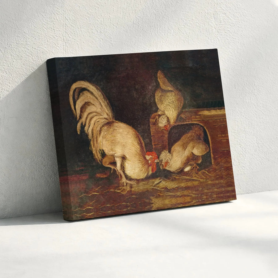 Vintage Rooster and Hens Canvas Print | Classic Farmhouse Oil Painting Reproduction | Premium Gallery Wrapped Canvas | Rustic Kitchen and Country Home Decor Gift