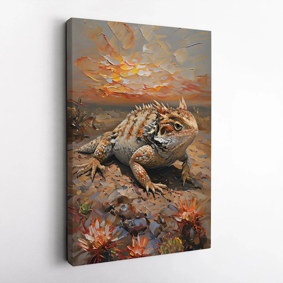Horned Lizard Canvas Wall Art | Desert Impasto Painting Style | Gallery Wrap Premium Print | Southwestern Home Decor Gift