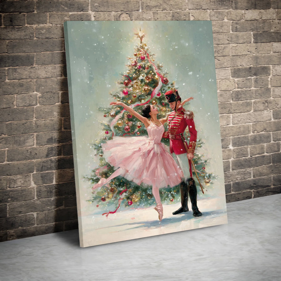 Nutcracker Ballet Canvas Print | Vintage Ballerina and Soldier Art | Premium Thick Profile Wall Decor | Christmas Holiday Gift for Dance Lover