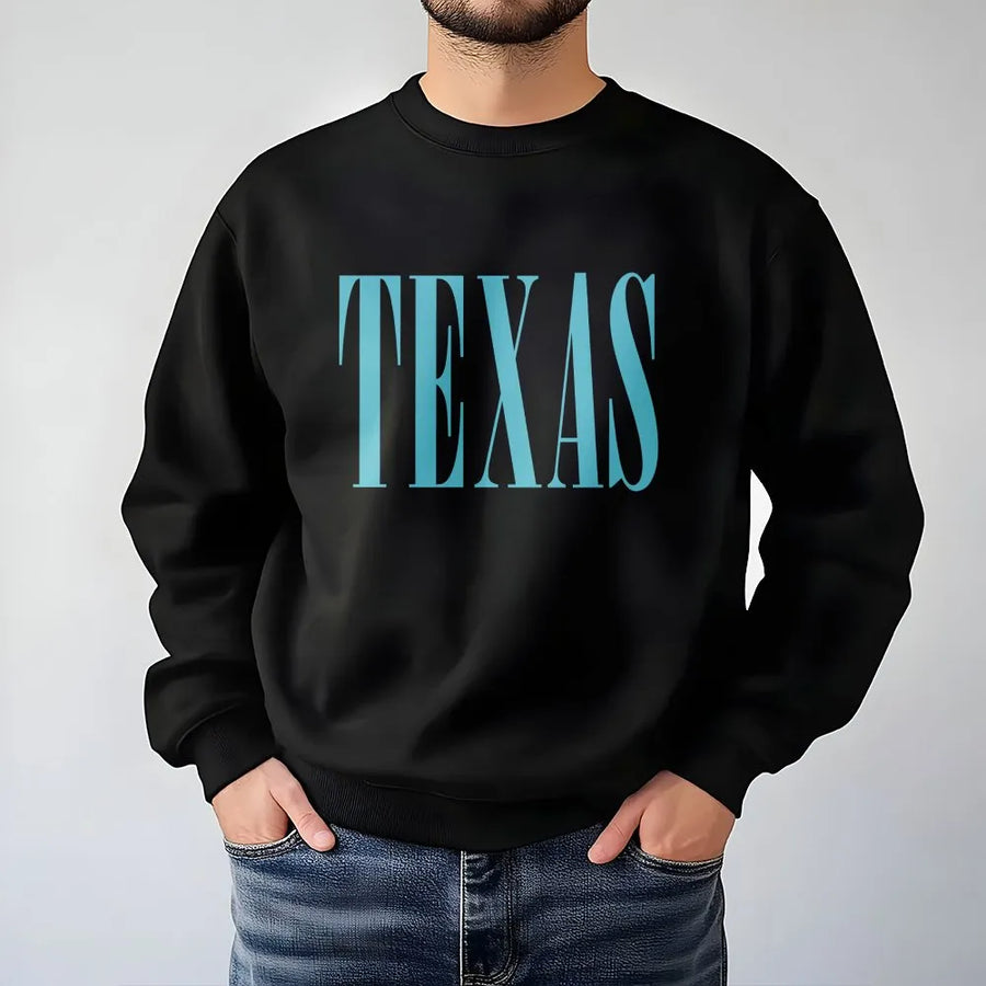 Texas Sweatshirt | Minimalist Serif Font Crewneck | Soft Cotton Blend Pullover | Texas Pride Souvenir Gift for Men & Women