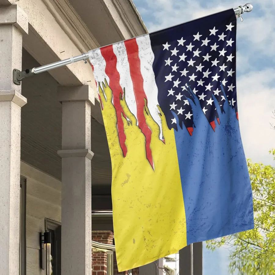 American Ukrainian Flag House Flag | Patriotic Support Ukraine Design | Double Sided Weather Resistant Banner | Outdoor Yard Decor Gift