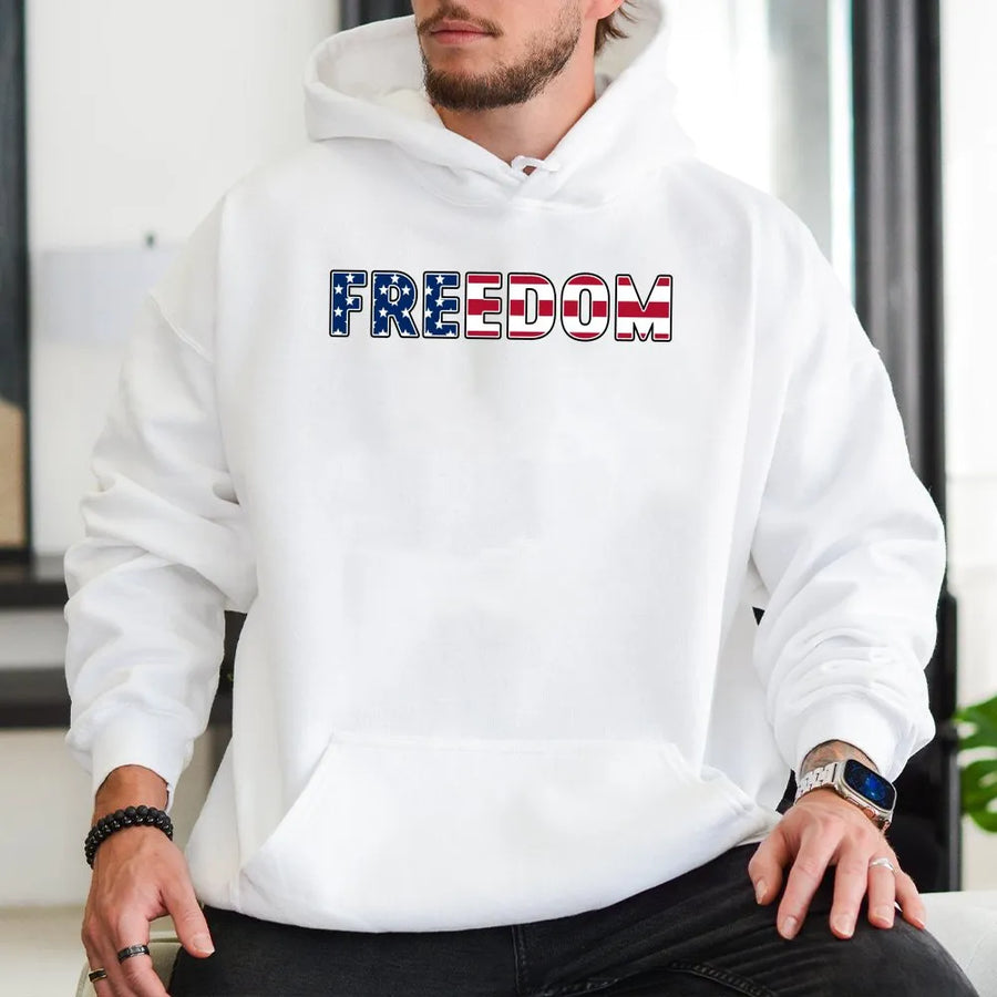 Freedom Hoodie | American Flag USA Graphic Tee | Premium Cotton | 4th of July Gift for Men and Women