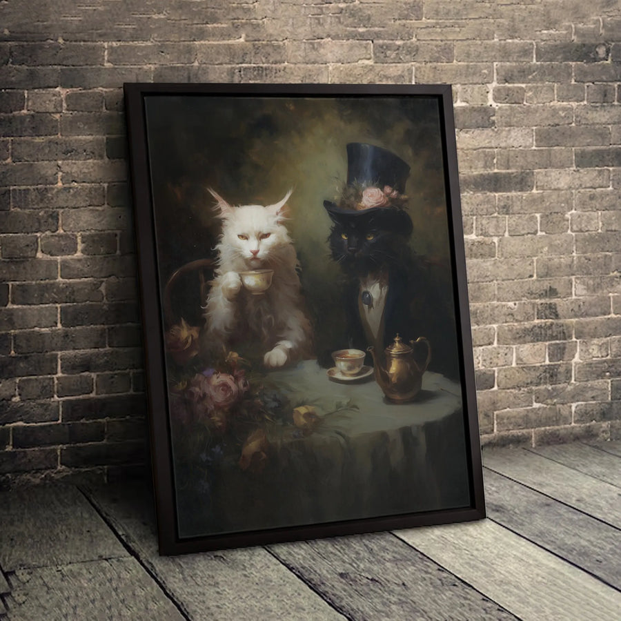 Victorian Cat Tea Party Canvas | Whimsical Animal Portrait Wall Art | Premium Gallery-Wrapped Print | Perfect Gift for Cat Lovers