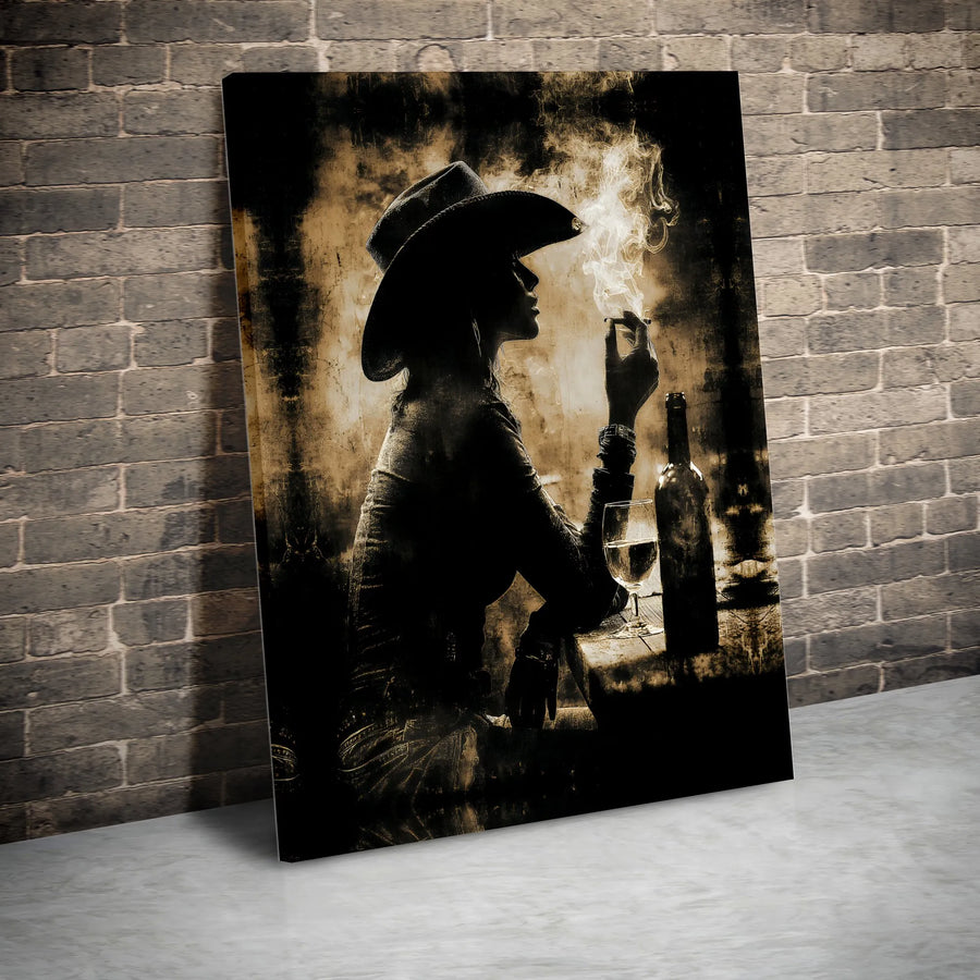 Rustic Cowgirl Canvas Wall Art | Silhouette Western Bar Art Print | Premium Fade-Resistant Canvas | Gift for Modern Farmhouse Decor