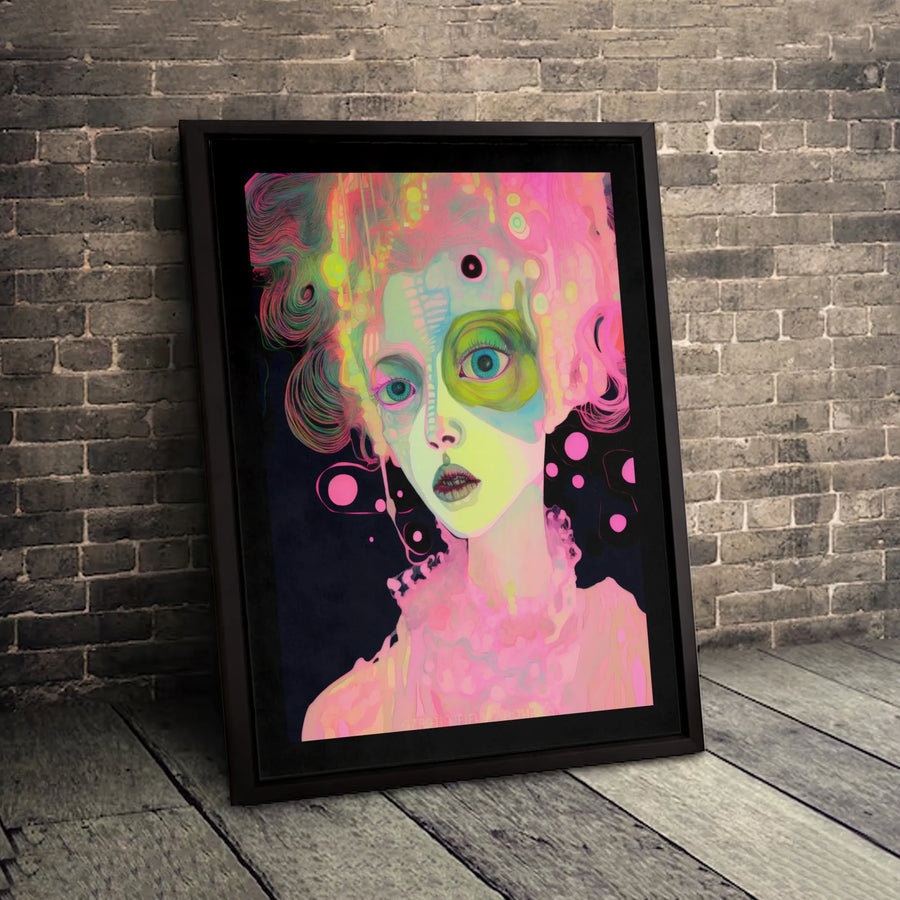 Psychedelic Surreal Portrait Canvas | Neon Abstract Woman Wall Art | Premium Fade-Resistant Gallery Print | Bohemian Home Decor Gift